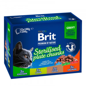 BRIT PREMIUM STERILISED PLATE CHUNKS konservi kaķiem mērcē MIX 12x100g